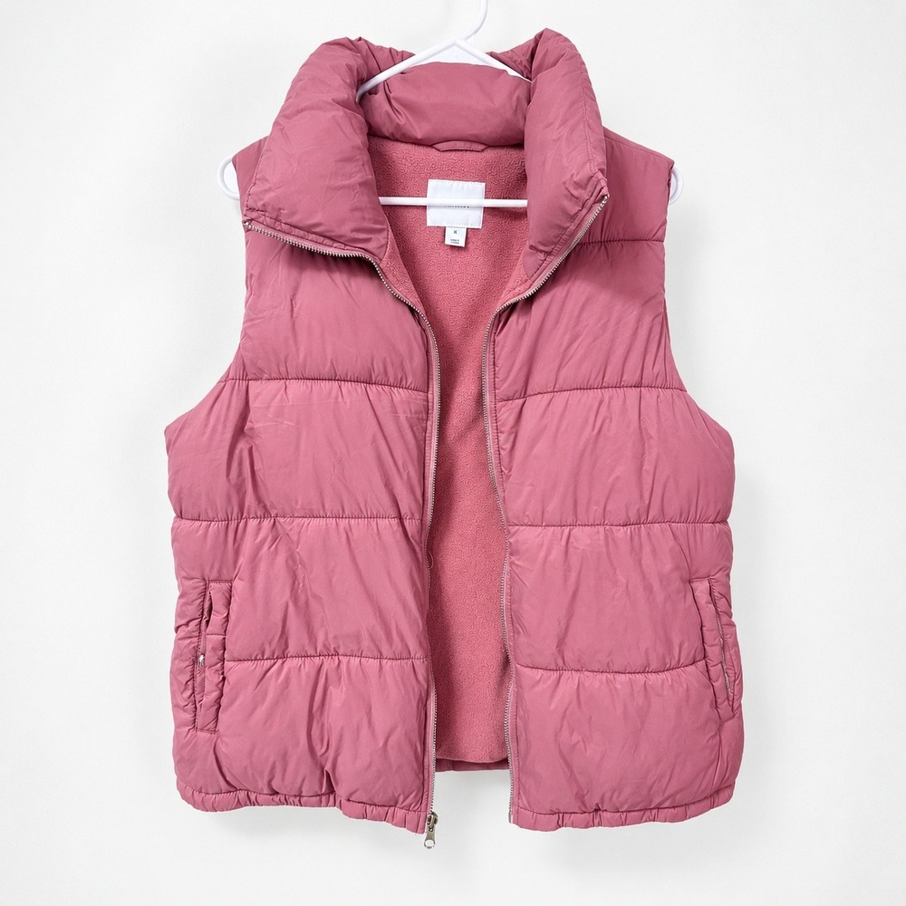 Old Navy Women's XL Pink Fleece Lined Puffer Vest Full Zip Mock Neck